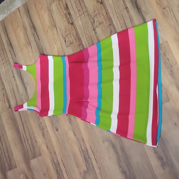 TOVIA Pink White Green Blue Stripe Tank Dress - Picture 4 of 6